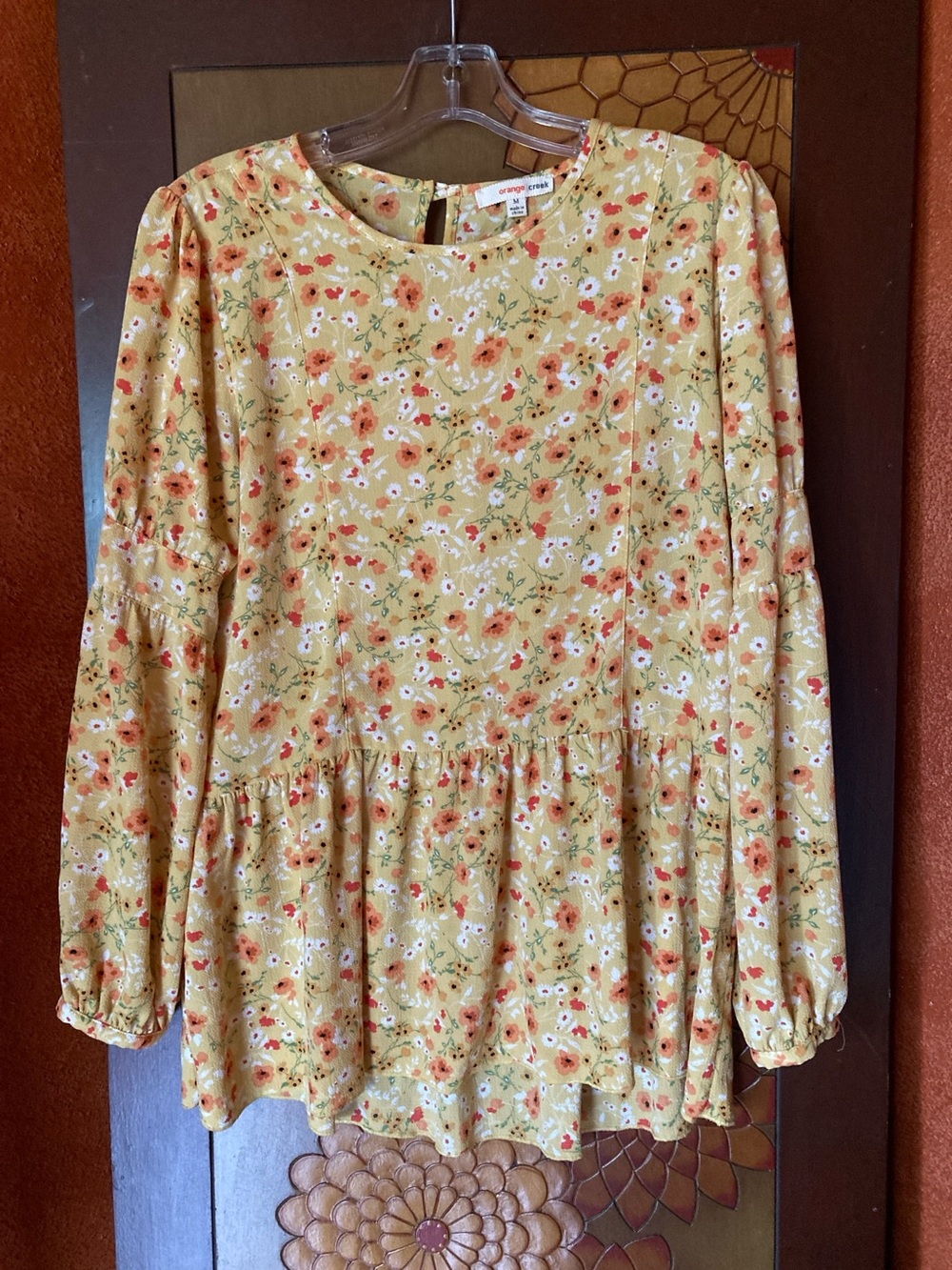 Orange Creek Size Medium long sleeve yellow ditzy floral print blouse